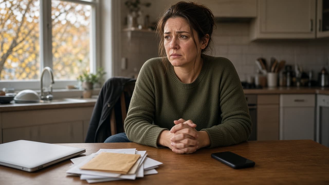 A woman sits alone at her kitchen table in the afternoon, anxious and unable to keep up with daily life while trying to stop on her own
